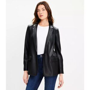 LOFT Faux Leather Relaxed Blazer in Black NWT